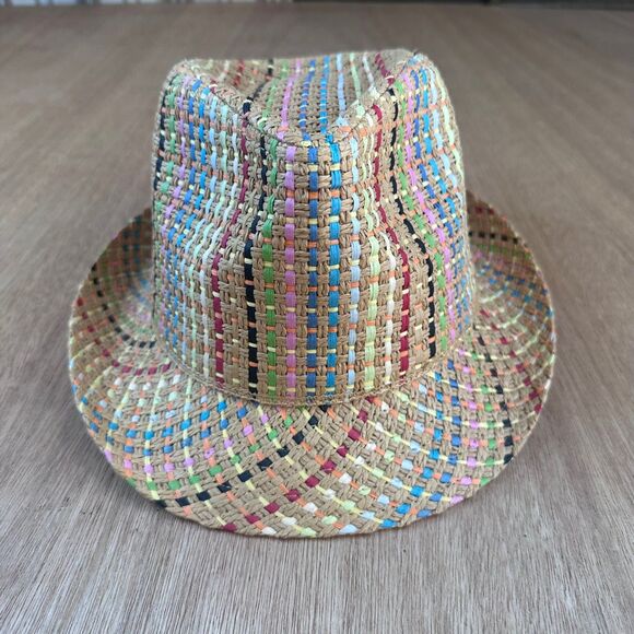 Joe Boxer Multicolor Straw Fedora Hat OSFM Fall Boho Transitional Accessory - Picture 1 of 5